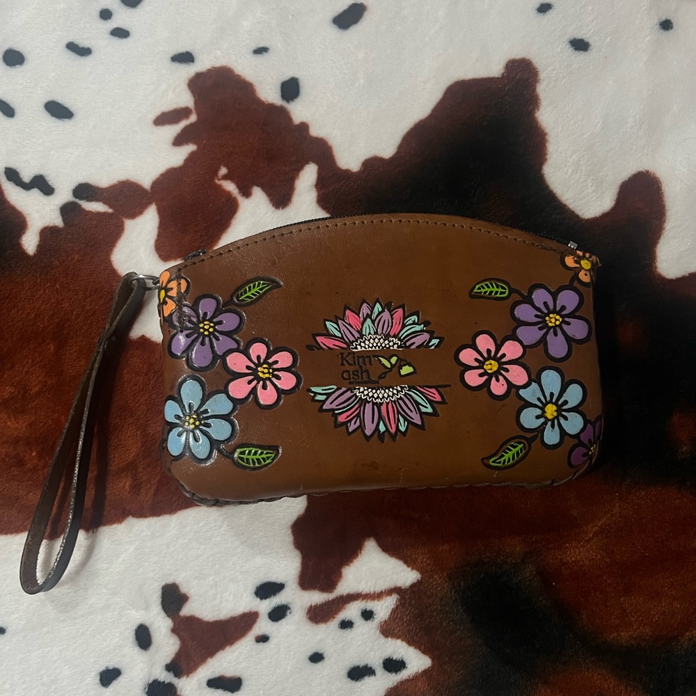 Kipling Brown Clutch with Colorful Floral Design